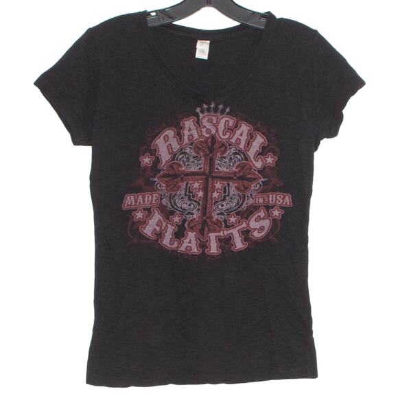 Rascal Flatts Womens Top Cross Made In The USA Short Sleeve Black Size Large IU - Picture 1 of 5